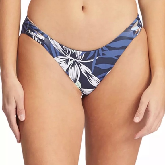 Roxy Beach Classics Hipster Bikini Bottoms Swimsuit Blue Floral L - Picture 2 of 5